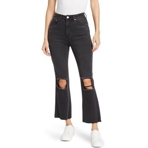 NEW Avec Les Filles High Rise Distressed Raw Hem Cropped Black Jean Size 29 NWT